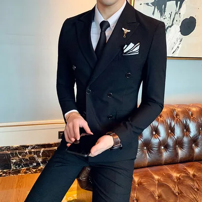 Man Business Slim Solid Color Suits Double-breasted 3pcs Trajes De Hombre De Vestir Elegantes Wedding Groomsmen Dress
Man Business Slim Solid Color Suits Double-breasted 3pcs Trajes De Hombre De Vestir Elegantes Wedding Groomsmen Dress