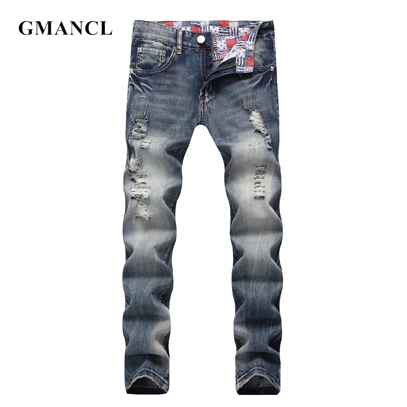 GMANCL Fashion 2018 Mens Knee holes Streetwear Slim Denim Pants Distressed Men High quality Ripped Cotton Straight Hip hop Jeans
GMANCL Fashion 2018 Mens Knee holes Streetwear Slim Denim Pants Distressed Men High quality Ripped Cotton Straight Hip hop Jeans