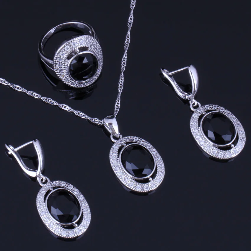 Exclusive Oval Black Cubic Zirconia White CZ Silver Plated Jewelry Sets Earrings Pendant Chain Ring V0985
Exclusive Oval Black Cubic Zirconia White CZ Silver Plated Jewelry Sets Earrings Pendant Chain Ring V0985