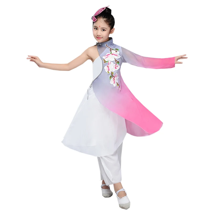 New girls classical dance children's fan dance Yangko dance elegant costume single sleeve ancient performance clothing JQ986
New girls classical dance children's fan dance Yangko dance elegant costume single sleeve ancient performance clothing JQ986