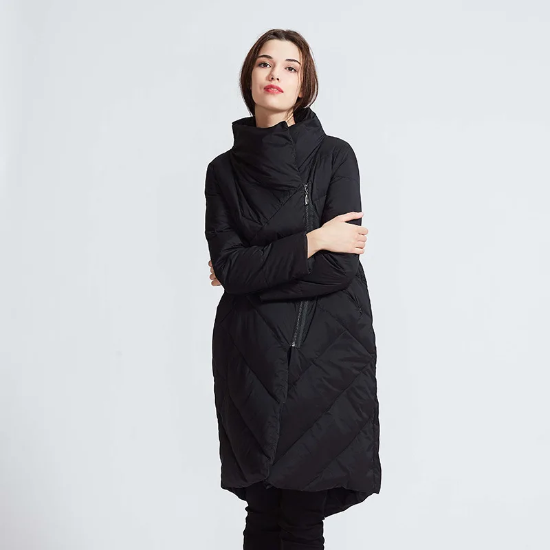 FYYIYI 2019 Winter New Original Large Size Down Jacket Solid Color High Collar Slung Zipper Women's Thick Warm Coat | Женская одежда