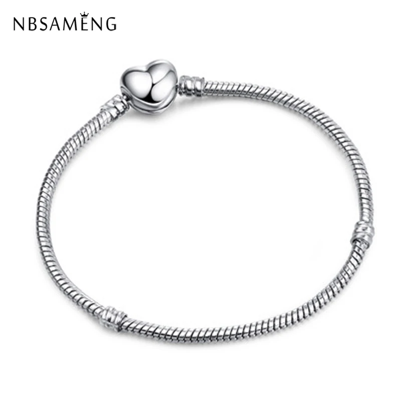 New Silver Plated Bracelet Love Romantic Heart Clasp Snake Chain Fit Charms Bracelets Bangles Women DIY Jewelry Making
New Silver Plated Bracelet Love Romantic Heart Clasp Snake Chain Fit Charms Bracelets Bangles Women DIY Jewelry Making