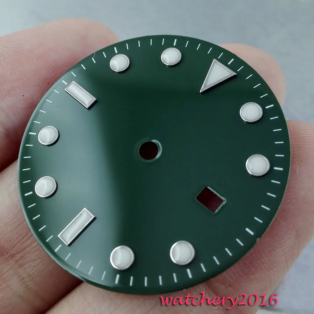 

New 31.3mm green Dial luminous markers date window fit ETA 2836 MingZhu 2813 4813 Movement Men's New Watch dial