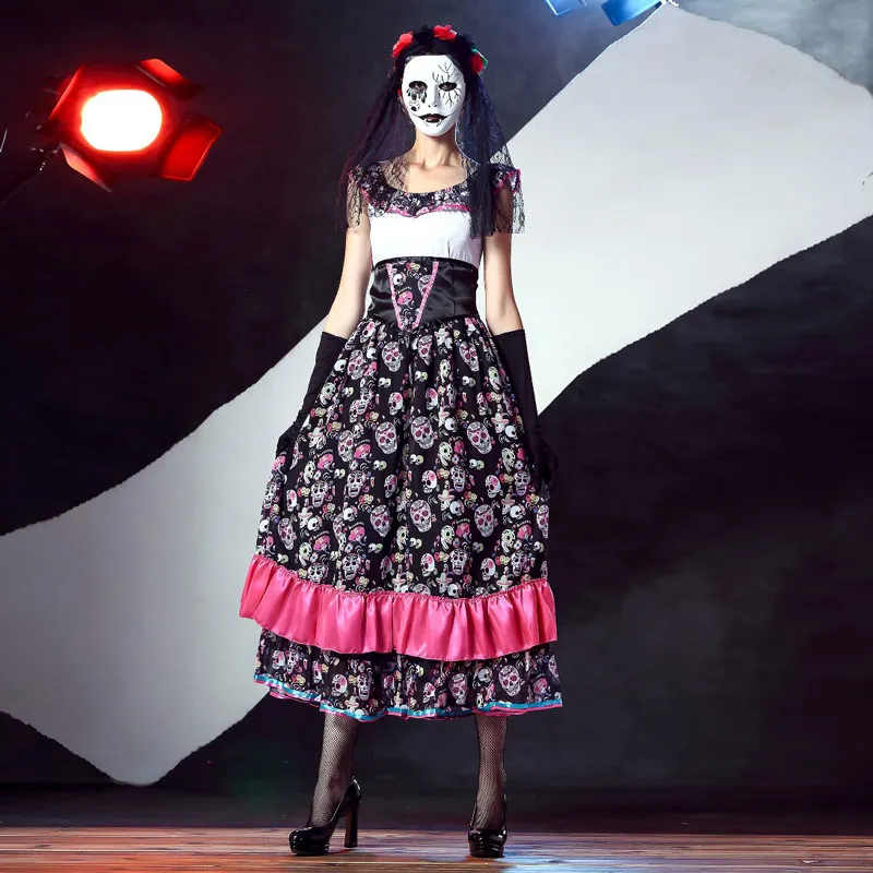 Halloween Costumes For women Carnival Masquerade Zombie Anime Cosplay Ghost Bride Costume Black Skull Pattern Ruffle Long Dress
Halloween Costumes For women Carnival Masquerade Zombie Anime Cosplay Ghost Bride Costume Black Skull Pattern Ruffle Long Dress