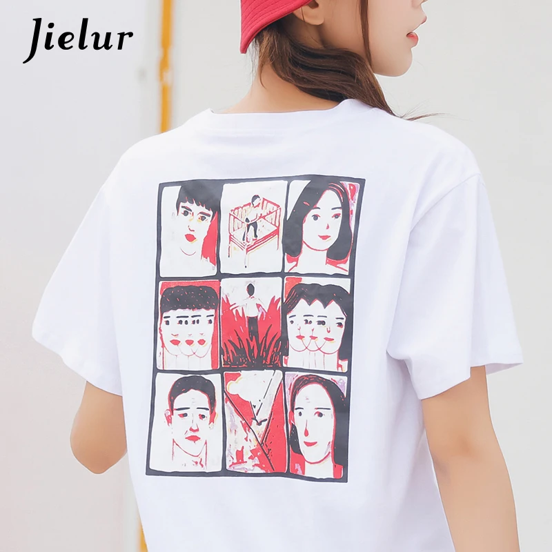 Jielur Funny Japanese Letter Daydream Anime T-shirt Female Loose White Black T-shirts Women Summer Top 2019 S-XL Dropshipping | Женская