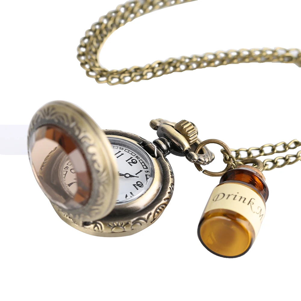 Small Pocket Watch Alice in Wonderland Dark Glass Drink Me Pendant with Bottle Birthday Gift Wome Girl Watches Reloj De Bolsillo
Small Pocket Watch Alice in Wonderland Dark Glass Drink Me Pendant with Bottle Birthday Gift Wome Girl Watches Reloj De Bolsillo