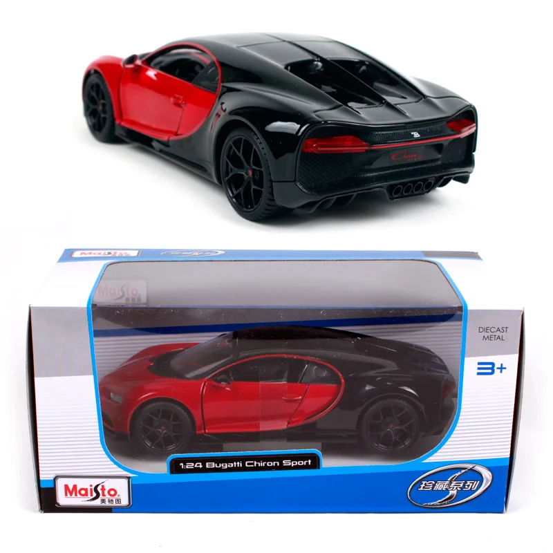 Спортивная литая модель гоночного автомобиля Maisto 1:24 2018 Bugatti Chiron черно красного