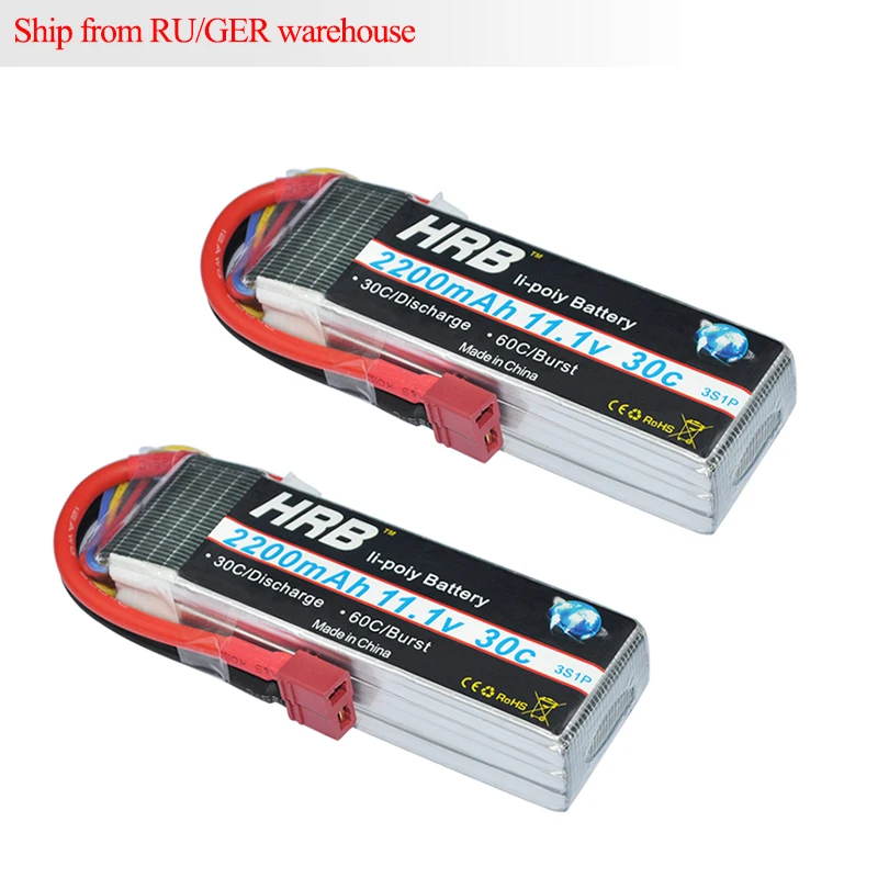 

2pcs HRB Lipo 3S Battery 11.1v 2200mAh 30C MAX 60C RC Bateria AKKU For Trex-450 Fixed-wing RC Helicopter Car Boat Quadcopter