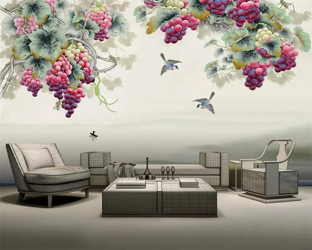 beibehang Custom decorative painting papel de parede wallpaper new Chinese style hand-painted purple gas to the grape background
beibehang Custom decorative painting papel de parede wallpaper new Chinese style hand-painted purple gas to the grape background