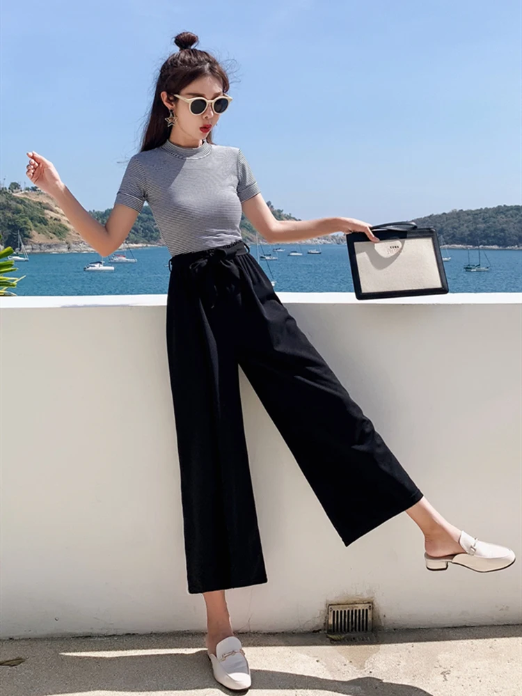 2020 Women Casual Loose Wide Leg Pants Womens Elegant Fashion Chiffon Trousers Female Pure Color Females New Ankle-length Pants
2020 Women Casual Loose Wide Leg Pants Womens Elegant Fashion Chiffon Trousers Female Pure Color Females New Ankle-length Pants
