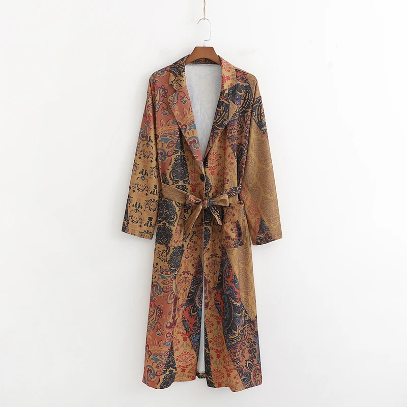 2019 модные женские туфли Boho Za длинное пальто Демисезонный регулируемый пояс с