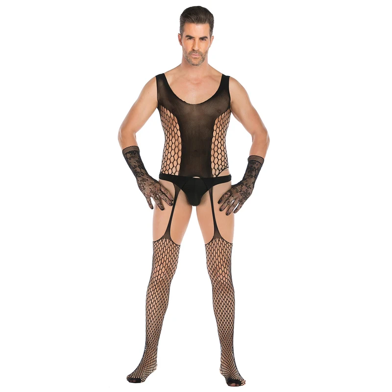 Men's open file fun temptation high stretch jacquard jumpsuit mesh lace bodystocking + gloves set
Men's open file fun temptation high stretch jacquard jumpsuit mesh lace bodystocking + gloves set