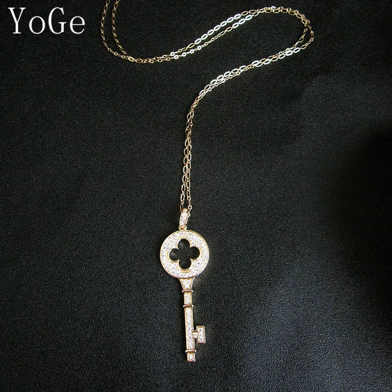 YoGe Wedding&ampParty Jewelry for Women P1181 Luxury AAA CZ shinning big key shaped long sweater chain | Украшения и аксессуары