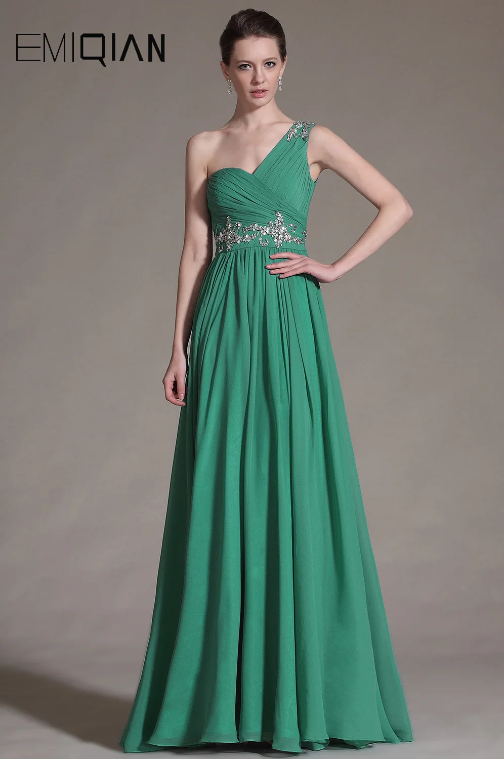 

Бесплатная доставка, трапециевидные платья на одно плечо, нарядные платья с рюшами и лифом, зеленые шифоновые вечерние платья