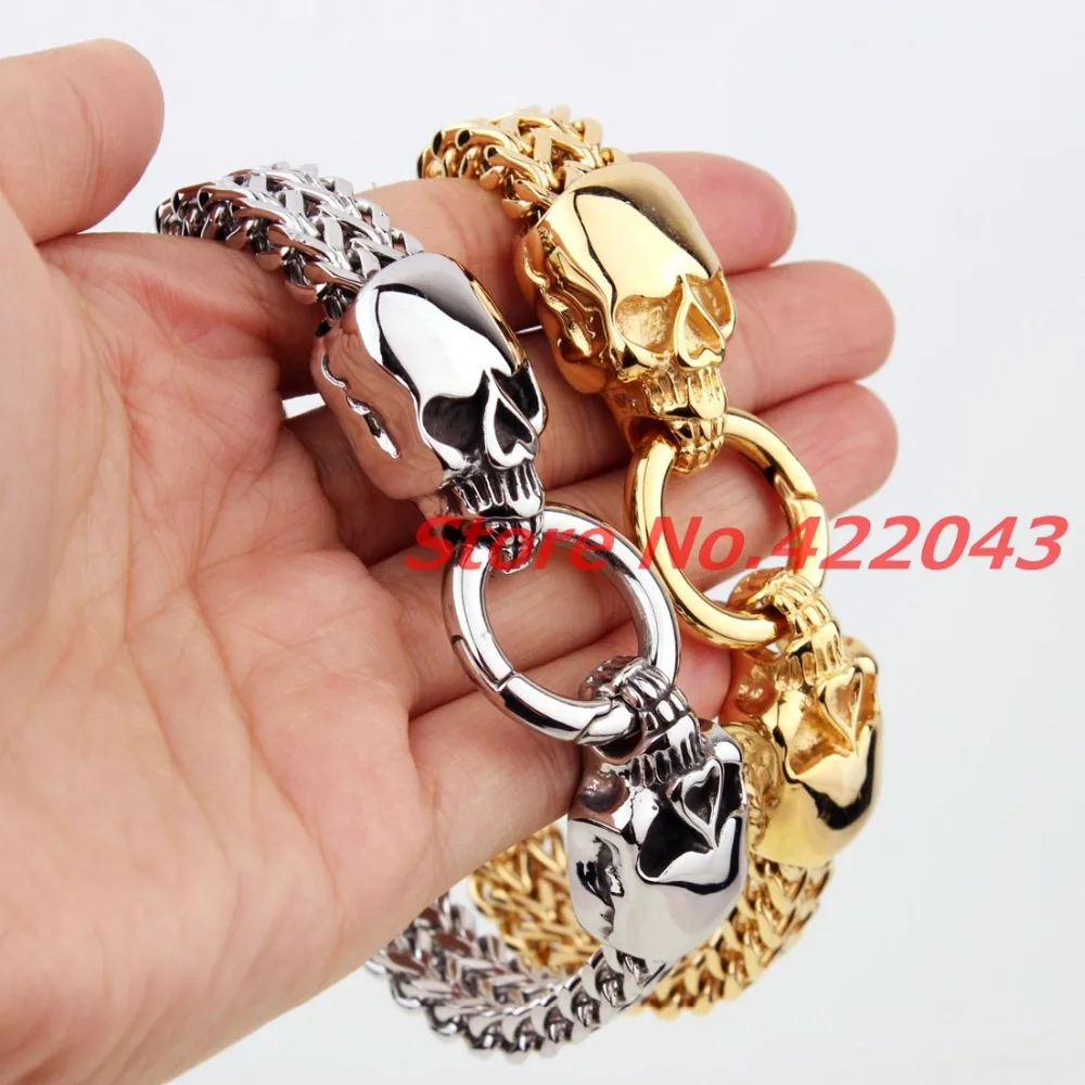Antique Punk Rock Mens Skull Heads Stainless Steel Bracelet Boy Gothic Jewelry Skeleton Figaro Square Chain Pulseiras Masculinas
Antique Punk Rock Mens Skull Heads Stainless Steel Bracelet Boy Gothic Jewelry Skeleton Figaro Square Chain Pulseiras Masculinas