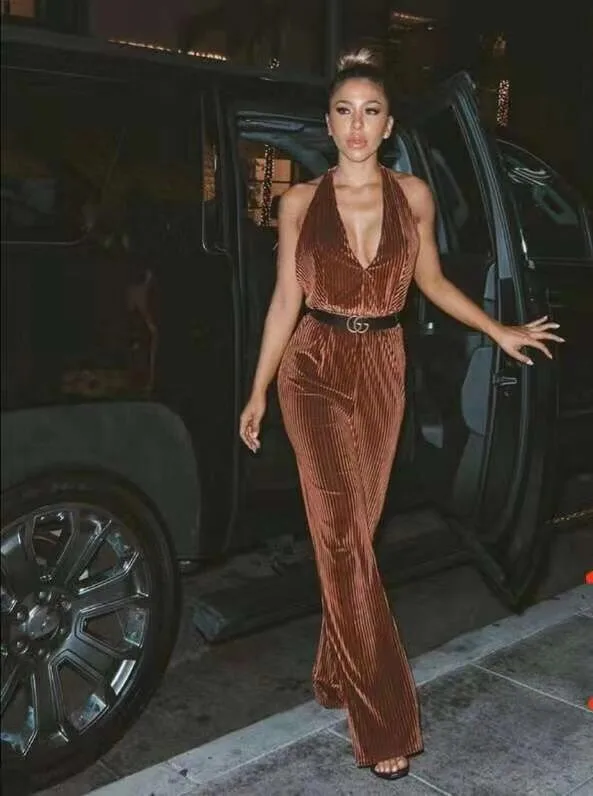 2019 New Arrival Jumpsuit Women brown v neck off shoulder sleeve Celebrity evening party bodycon Rompers Bandage Jumpsuits
2019 New Arrival Jumpsuit Women brown v neck off shoulder sleeve Celebrity evening party bodycon Rompers Bandage Jumpsuits
