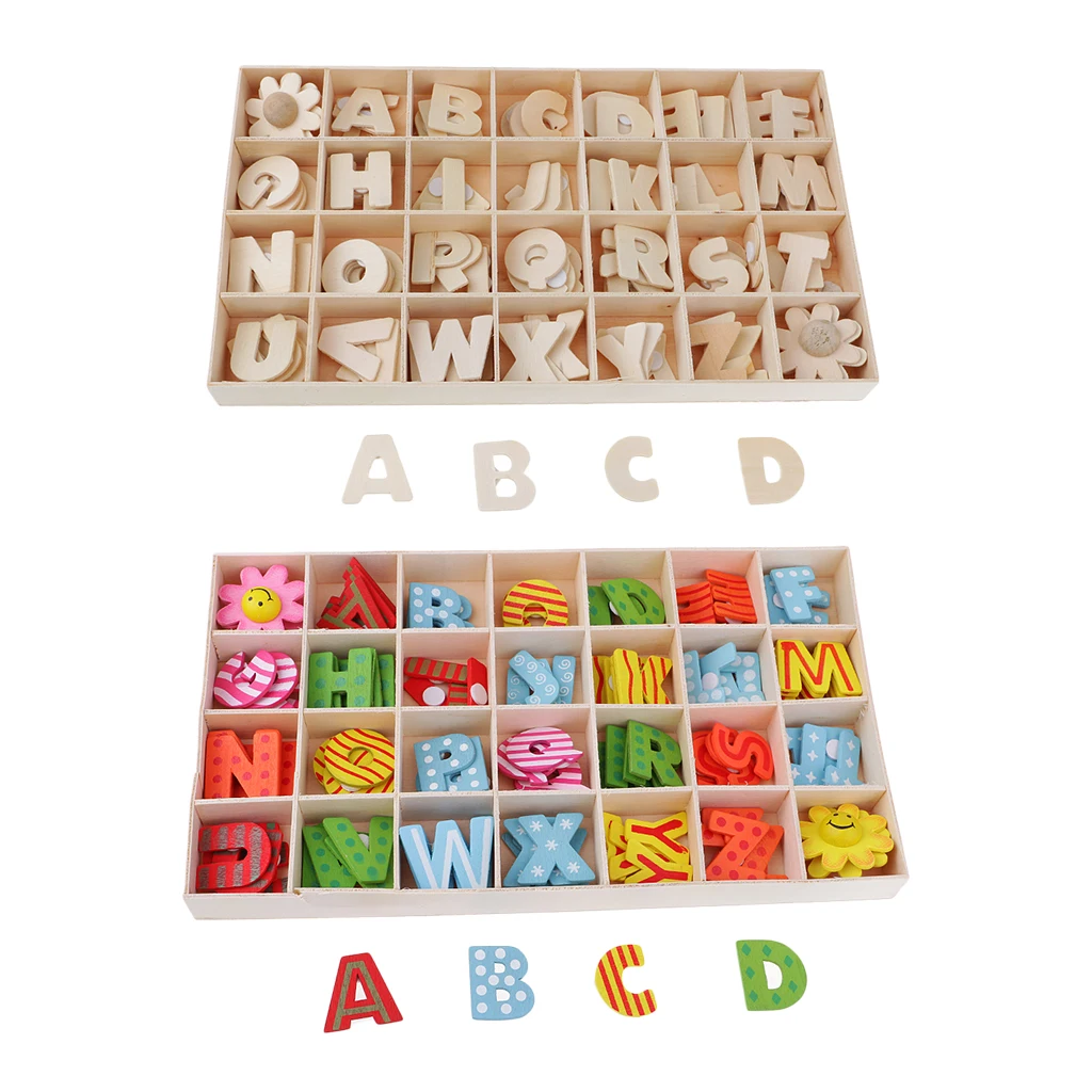224 шт. Разноцветные деревянные буквы алфавита детские игрушки с лотком для