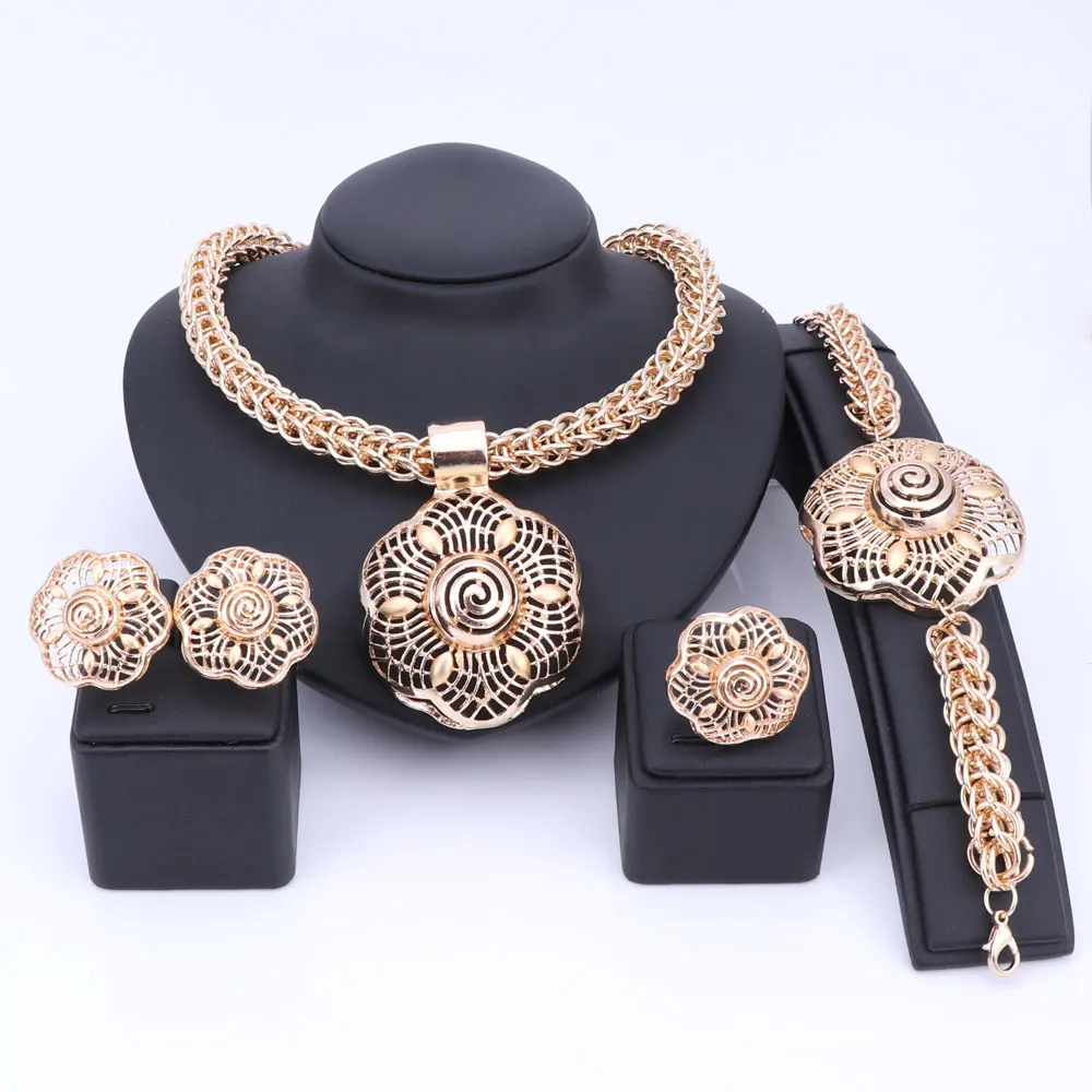 Hot Luxury 4Pcs Ancient Gold Color Jewelry Sets Round Flower Crystal Ring Earring Bracelet And Pendant Necklace Set
Hot Luxury 4Pcs Ancient Gold Color Jewelry Sets Round Flower Crystal Ring Earring Bracelet And Pendant Necklace Set