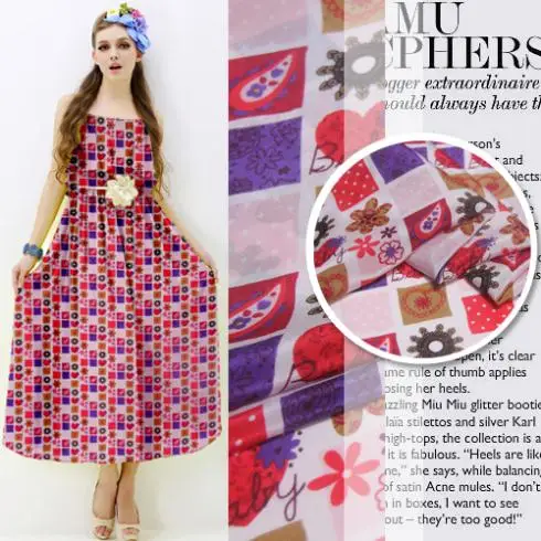 

LEO&LIN Fun In The Patchwork Multicolour Print Crepe De Chine Satin 100% Silk Fabric For Dress Material1 50cm