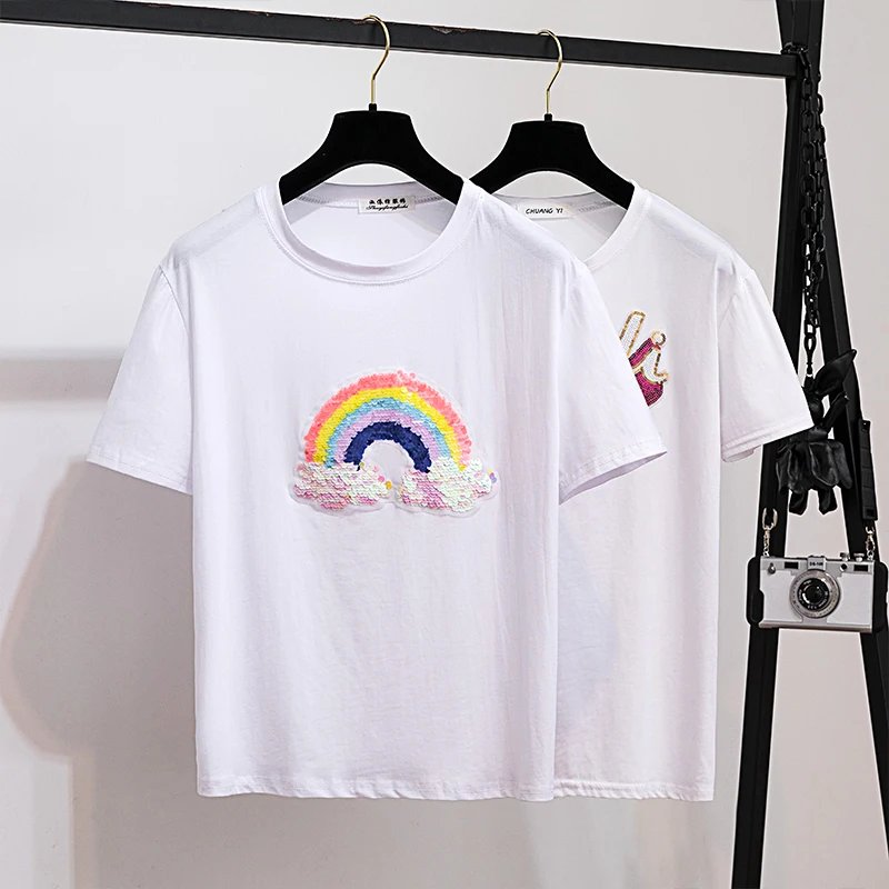 cotton short sleeve T-shirt two-piece clothing set women casual outfit new students sweatshirt denim shorts vestidos sequins top
cotton short sleeve T-shirt two-piece clothing set women casual outfit new students sweatshirt denim shorts vestidos sequins top