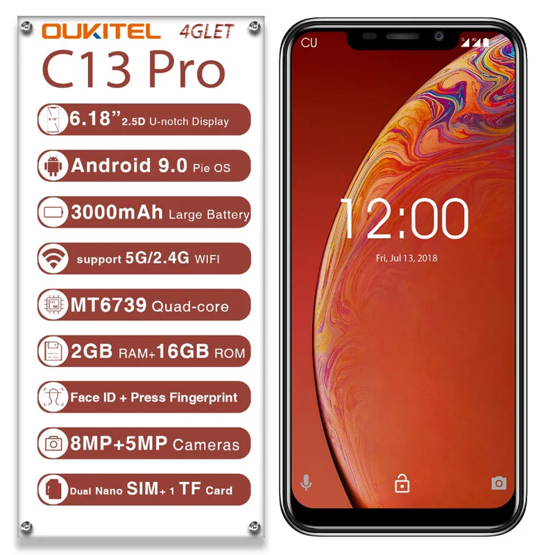 OUKITEL C13 Pro 5G/2 4G wifi 6 18 "19:9 Android 9 0 MT6739 четырехъядерный 2 Гб 16 отпечаток пальца LTE