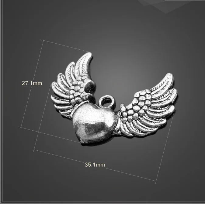 Factory price 3 PCS/Lot 35.1mm*27.1mm suspension metal Antique Silver Plated Wing Heart Charm For Jewelry Making
Factory price 3 PCS/Lot 35.1mm*27.1mm suspension metal Antique Silver Plated Wing Heart Charm For Jewelry Making
