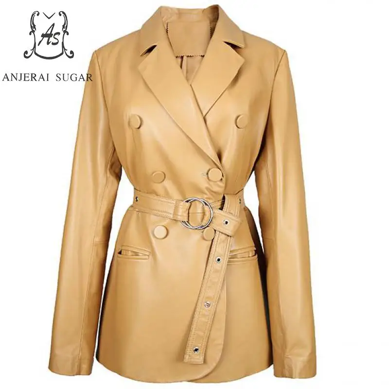 Sheepskin genuine leather jacket women coat Black Khaki cloth female sexy OL Office Slim Double-breasted belt pocket Jacket Suit
Sheepskin genuine leather jacket women coat Black Khaki cloth female sexy OL Office Slim Double-breasted belt pocket Jacket Suit
