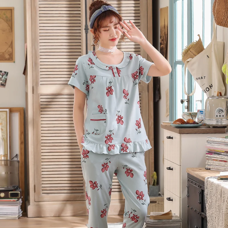 New Summer Sleepwear Two Pieces Set Pajamas Cotton Thin Print Women Pyjamas Short Sleeve Elegant Loose Plus Size Sexy Sleepwear
New Summer Sleepwear Two Pieces Set Pajamas Cotton Thin Print Women Pyjamas Short Sleeve Elegant Loose Plus Size Sexy Sleepwear