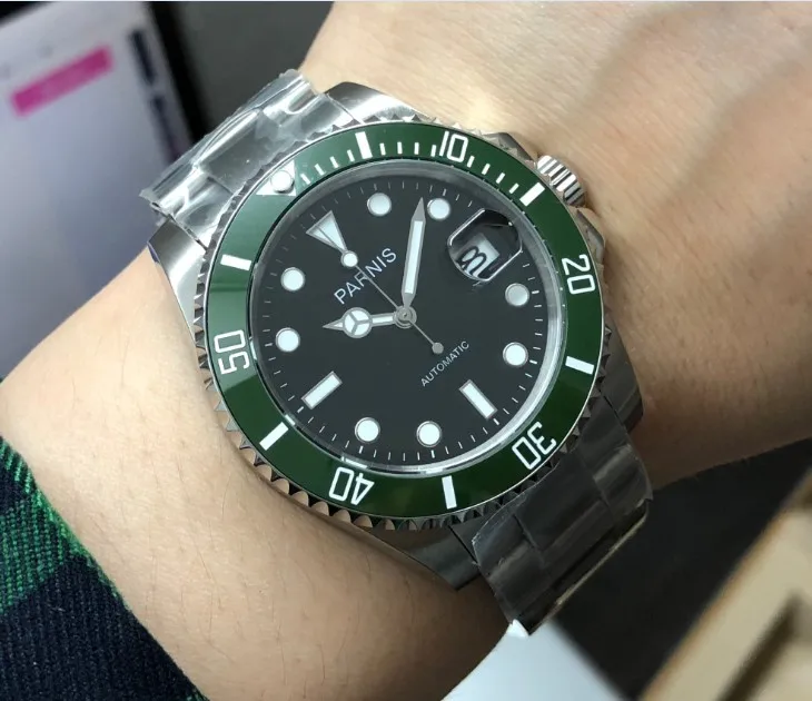 40mm Parnis Sapphire Crystal 21 jewels Automatic Self-Wind Movement Mechanical watches green ceramic Bezel Men's watches pa96-p8
40mm Parnis Sapphire Crystal 21 jewels Automatic Self-Wind Movement Mechanical watches green ceramic Bezel Men's watches pa96-p8