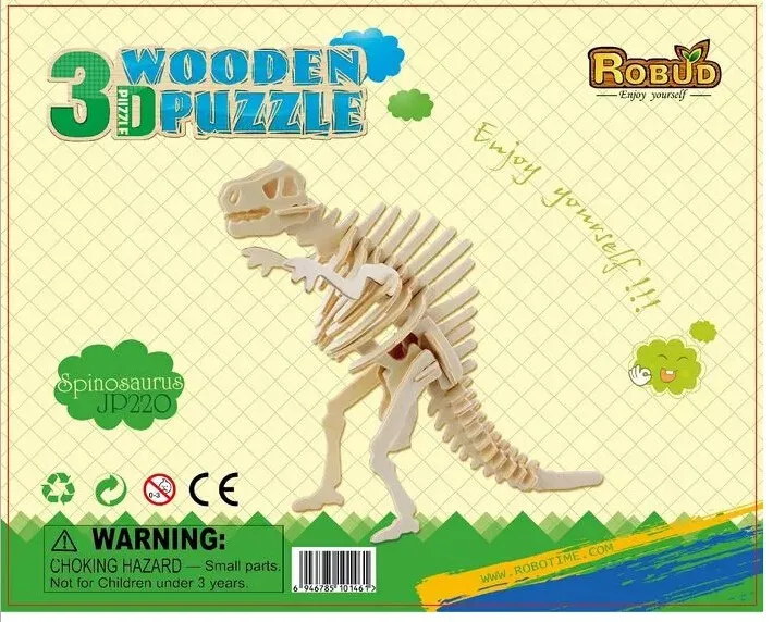 4PCS/Set Wooden 3D Puzzle Dinosaur Model Building Kits Kids Educational Toy Gift for Children