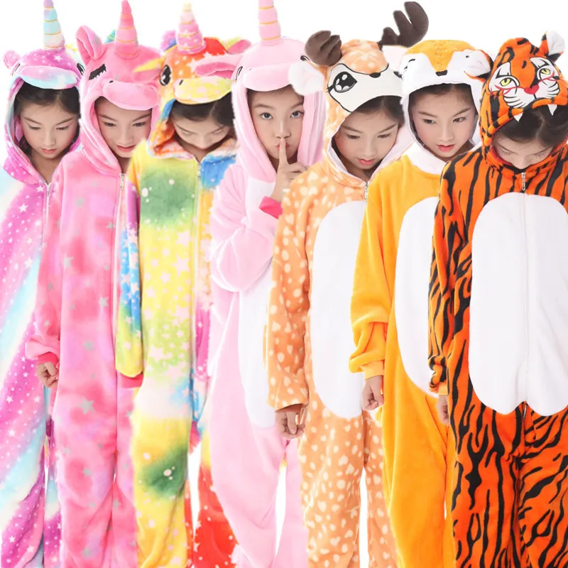Kingurumi Onesie/Пижама с единорогом для мальчиков и девочек зимний детский костюм