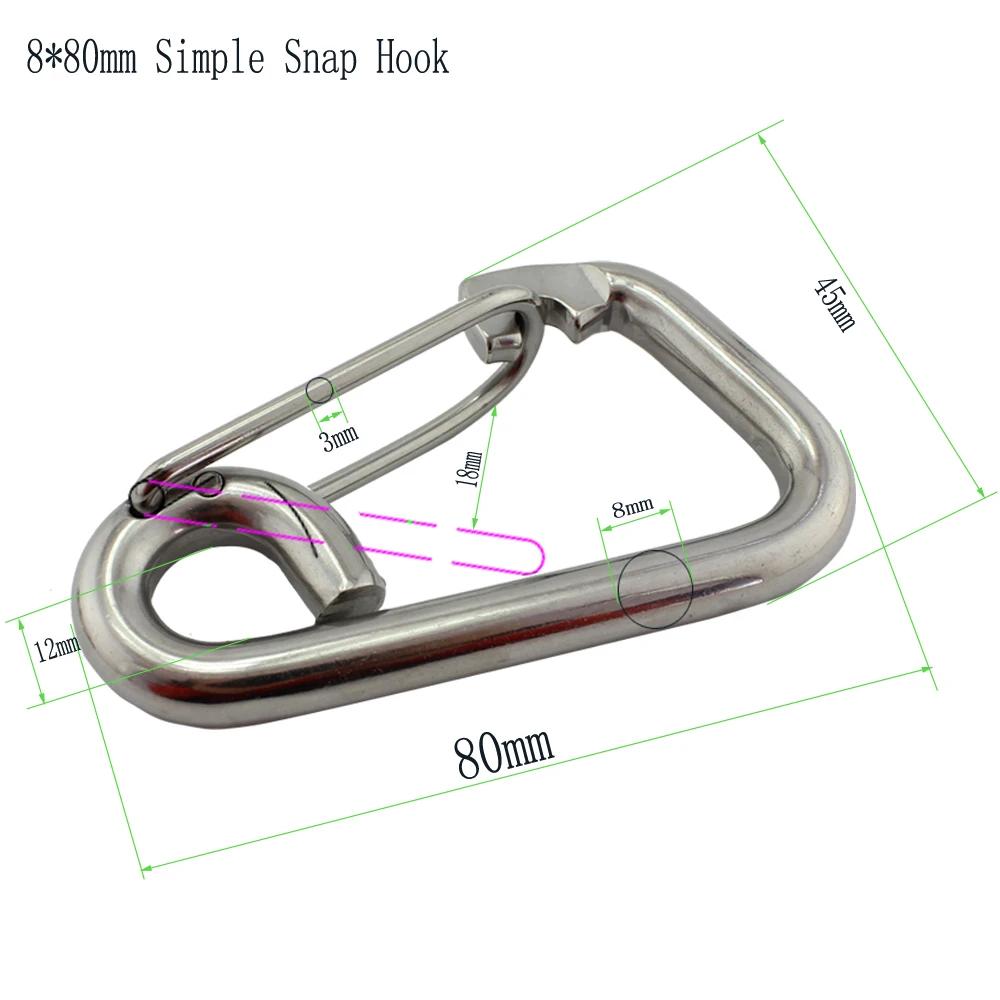 Multifunctional Stainless Simple Snap Hook Quick Link Lock Ring Hook Lanyard Hook Carabiner 8*80mm Pack of 5pcs
Multifunctional Stainless Simple Snap Hook Quick Link Lock Ring Hook Lanyard Hook Carabiner 8*80mm Pack of 5pcs