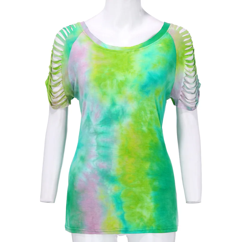Women Shirts Cold Shoulder Tops Hollow Out T Shirt Tie Dye Fashion Tshirt Korean Clothes Tee Femme | Женская одежда