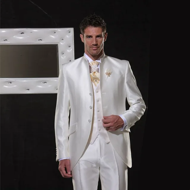 Custom Ivory White Satin Men Suits Classic Retro Italy Wedding Suit For Men Formal Tuxedos Stand Collar Evening Party Suit
Custom Ivory White Satin Men Suits Classic Retro Italy Wedding Suit For Men Formal Tuxedos Stand Collar Evening Party Suit