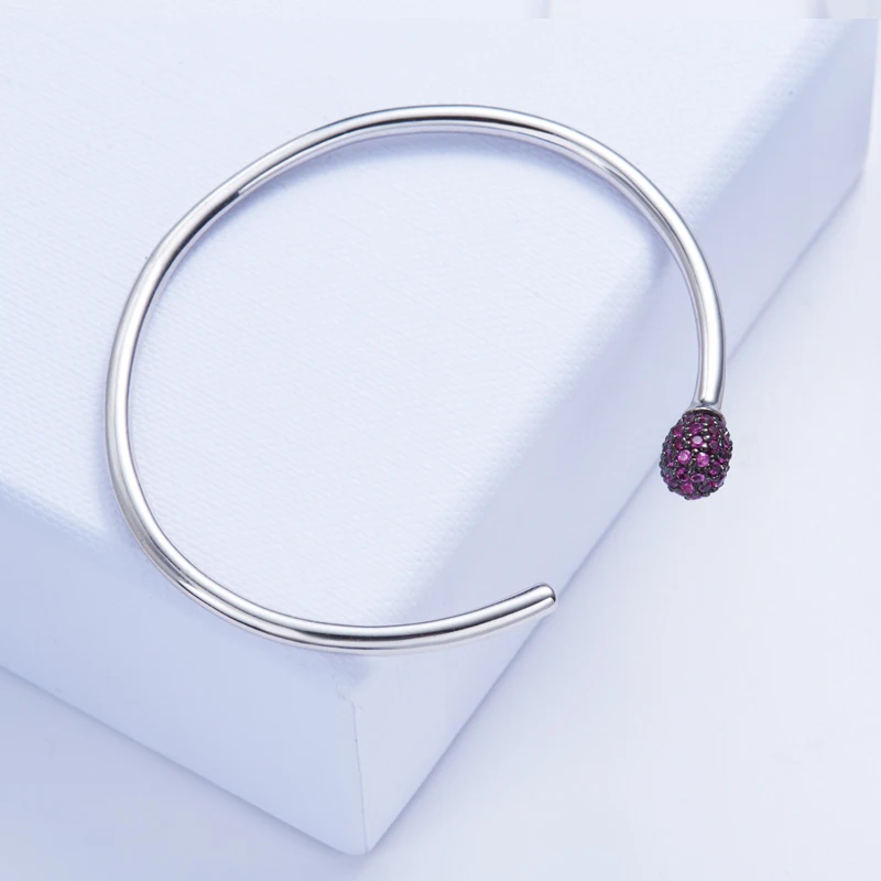 Simple Open Bangle with Pave Caps S925 Sterling Silver Bracelet Red Zircon Jewelry Gift zk40 | Украшения и аксессуары