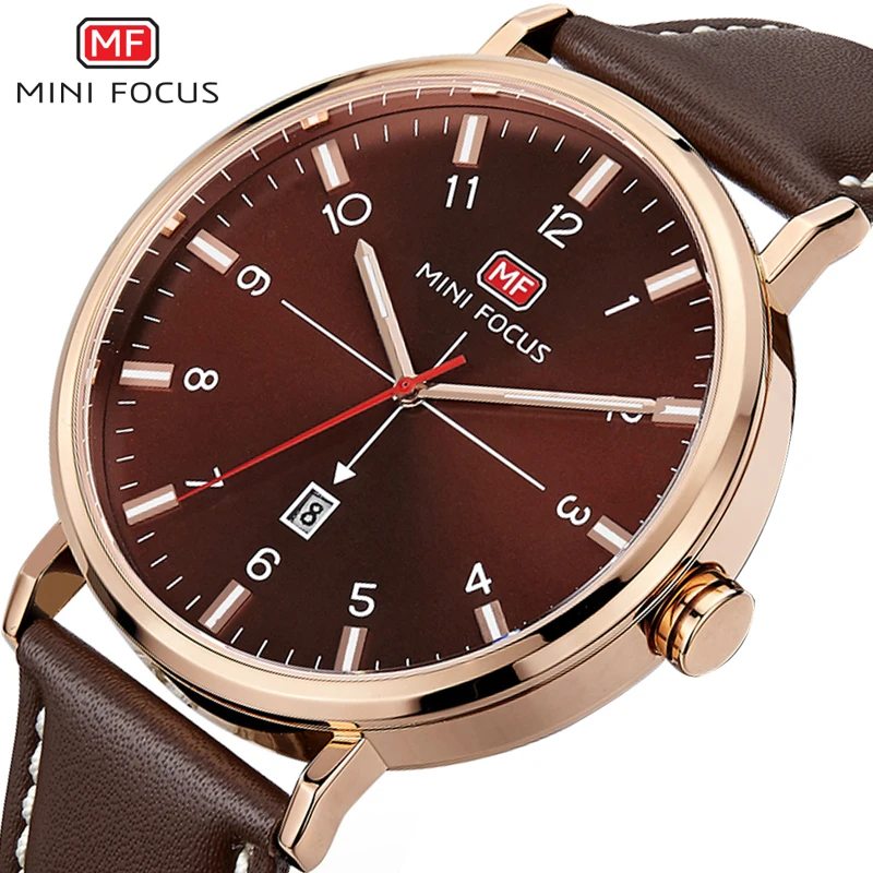 MINIFOCUS Fashion Casual Men Watches Top Brand Luxury Men's Wristwatch Quartz Watch Waterproof Brown Leather Strap Male Clocks | Наручные