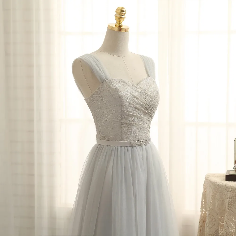 Silver Bridesmaid Dresses Under 50 A-line Sweetheart Tulle Lace Long Wedding Party Dresses
Silver Bridesmaid Dresses Under 50 A-line Sweetheart Tulle Lace Long Wedding Party Dresses