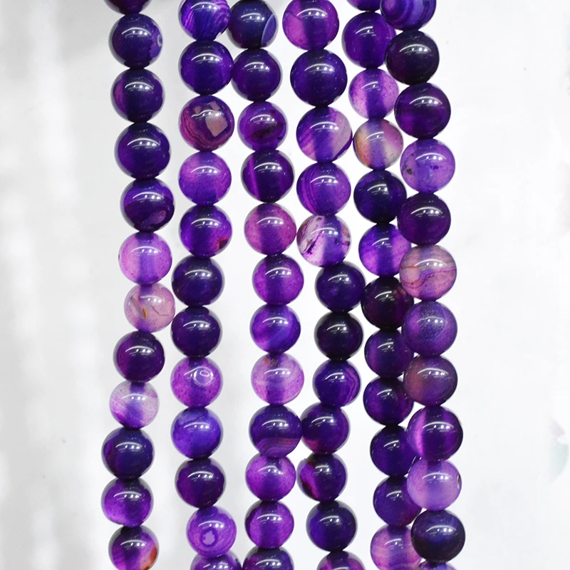 Оптовые натуральные круглые агатовые бусины с фиолетовой полосой для создания ювелирных изделий DIY браслета и ожерелья 6 8 10 12 мм.