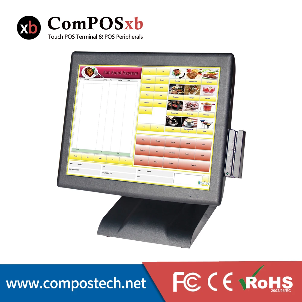 

Windows Cash register 15 inch Touch Screen POS All In One Restaurant Epos System With MSR/Customer Display