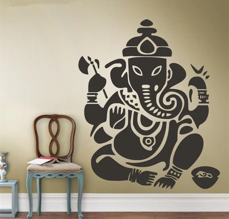 Фото OM Ganesh Настенная Наклейка для комнаты Art Decor спальня Elephant Yoga Buddha Mandala Ganapati Wall Stickers