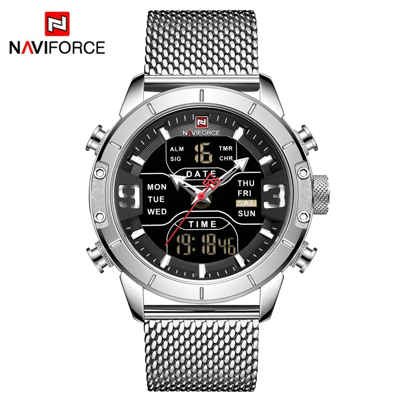 NAVIFORCE люксовый бренд мужские Модные Спортивные кварцевые часы светодиодные