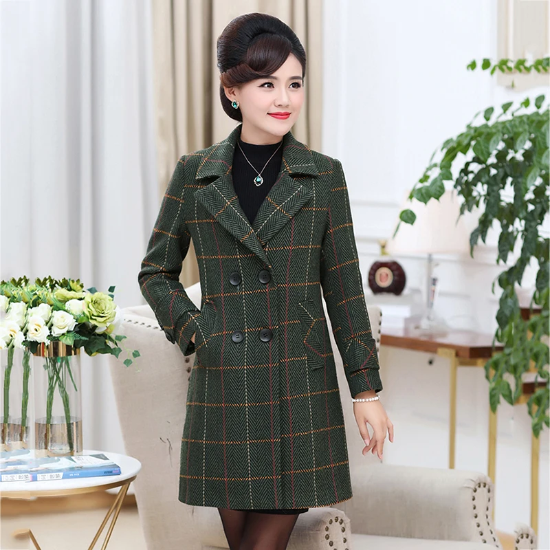 2018 Autumn Winter Fashion Women Coat Casual Jackets Long Sleeve Plaid Blazer Outerwear Female Elegant Wool double breasted | Женская