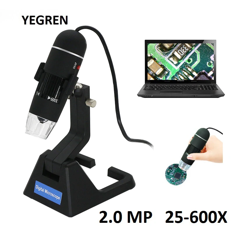 

25X-600X USB Digital Microscope Zoom Endoscope with 8 LED Light Illuminated Universal Stand 2.0MP USB Video Microscope Camera