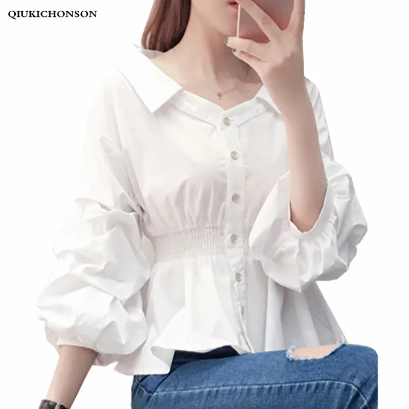 Spring Autumn Long Lantern Sleeve White Blouse Women Cute Reveal Collarbone White Shirt Elastic Waist Ladies Ruffle Peplum Tops
Spring Autumn Long Lantern Sleeve White Blouse Women Cute Reveal Collarbone White Shirt Elastic Waist Ladies Ruffle Peplum Tops