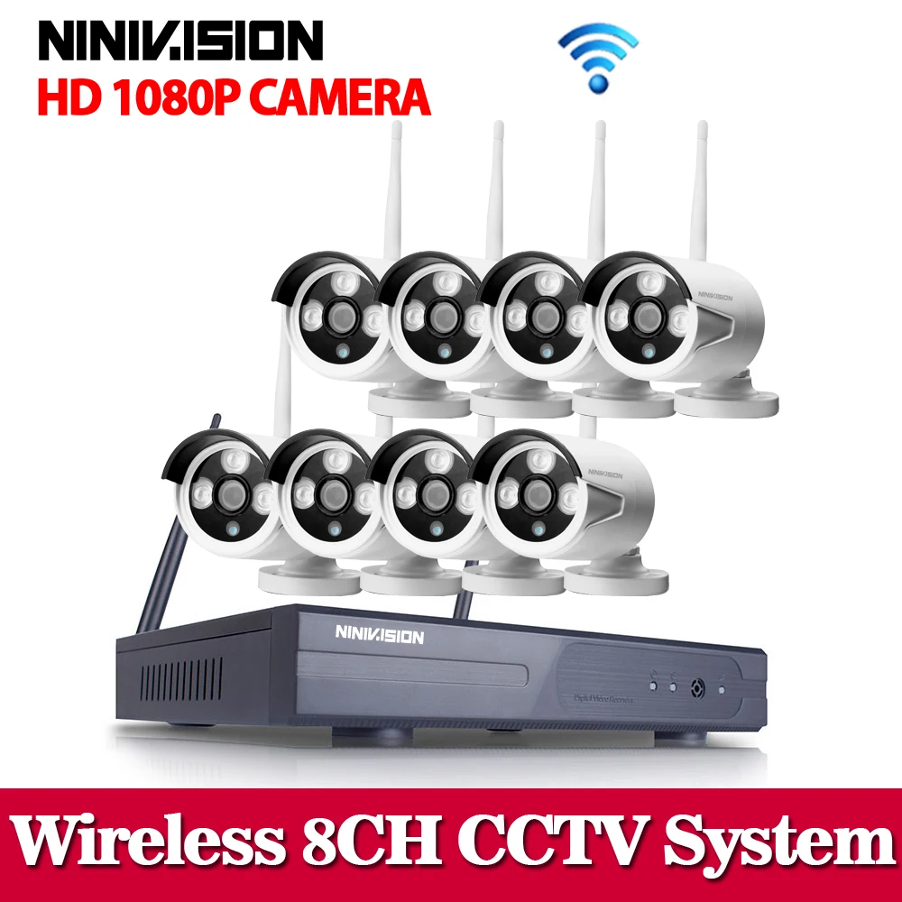 Беспроводная система видеонаблюдения NINIVISION 1080P 2MP 8ch HD NVR kit наружная ИК камера