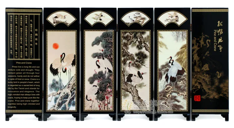 Chinese Lacquer Painting Beautiful Folding Screen Songhe pattern Decoration Crafts
Chinese Lacquer Painting Beautiful Folding Screen Songhe pattern Decoration Crafts