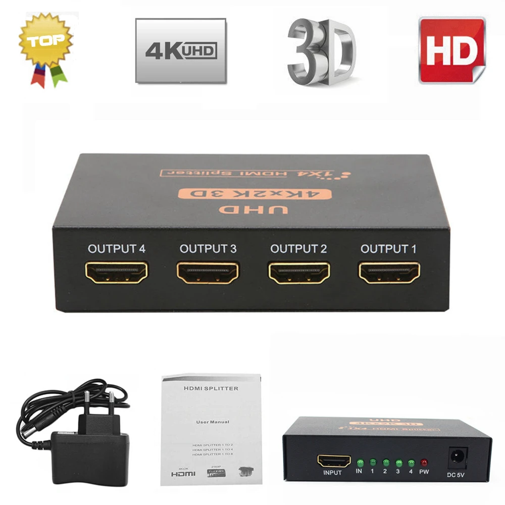 Ultra HD сплиттер 1X4 порт 3D UHD 1080p 4K * 2K видео HDMI совместимый коммутатор 1 вход 4 выход