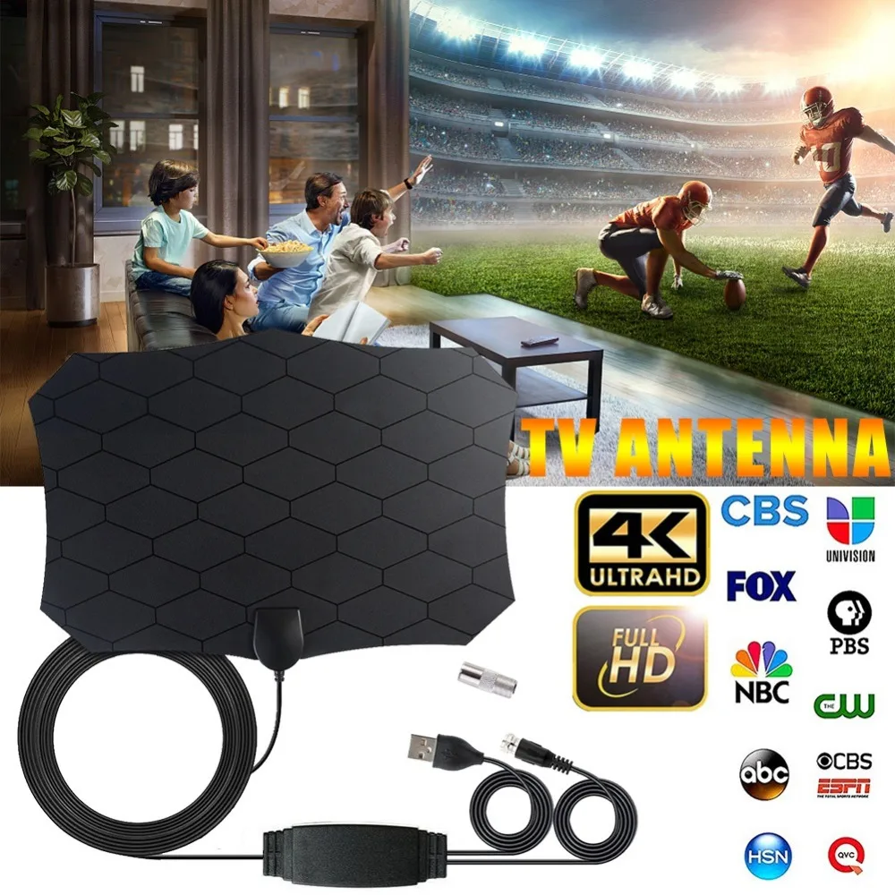 Новинка цифровая ТВ-антенна 120 миль 25 дБ HDTV-антенна с усилителем сигнала радиус