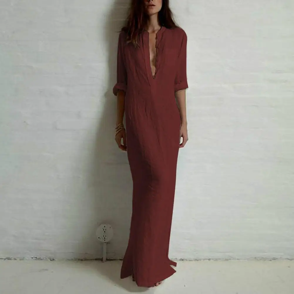 2018 Casual Women Ethnic Deep V Loose Solid Color Three Quarter Sleeve Casual Maxi Dress S-3XL 3 Colors
2018 Casual Women Ethnic Deep V Loose Solid Color Three Quarter Sleeve Casual Maxi Dress S-3XL 3 Colors
