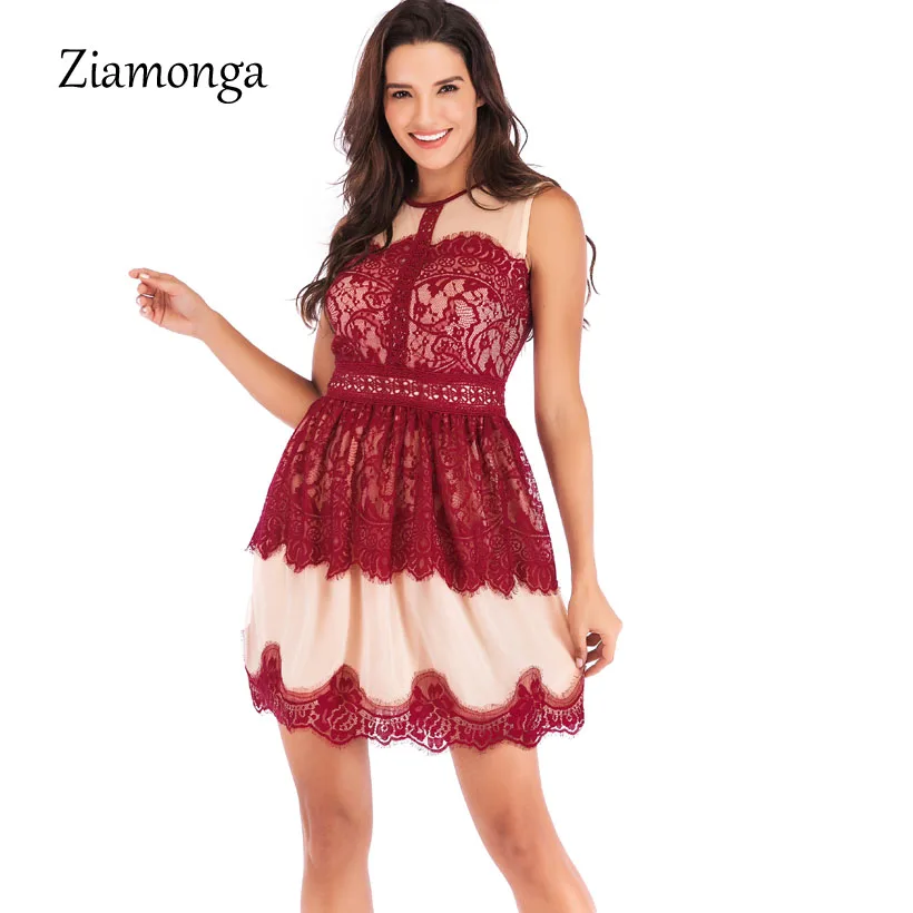 Ziamonga женское элегантное Сетчатое лоскутное кружевное платье Новое поступление